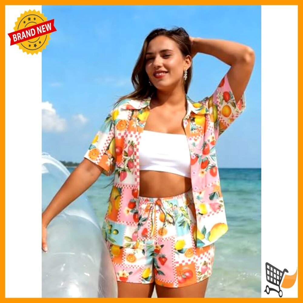Plus Size Two Piece Set Summer Vacation Outfit Short Sleeve Top and Shorts - Picture 3 of 6